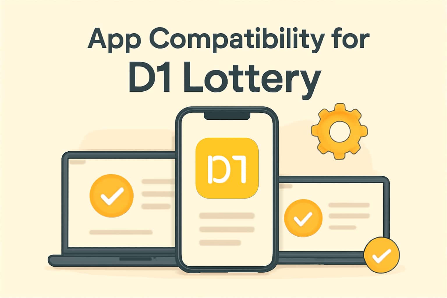 Informational scene showcasing D1 Lottery app compatibility details.