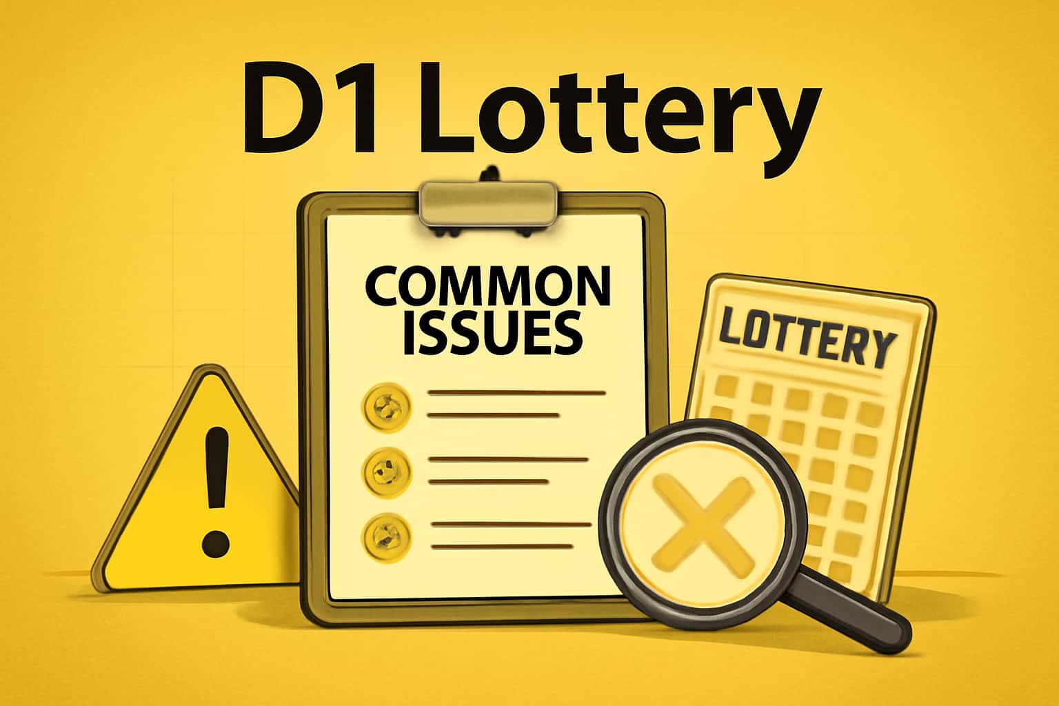 Informational scene illustrating common issues related to the D1 Lottery app.