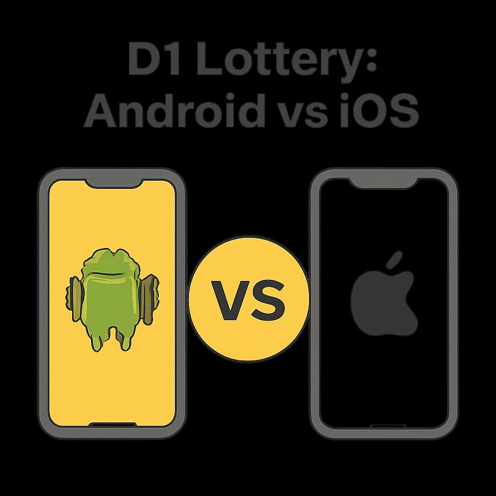 An illustration detailing differences in D1 Lottery app for Android and iOS.