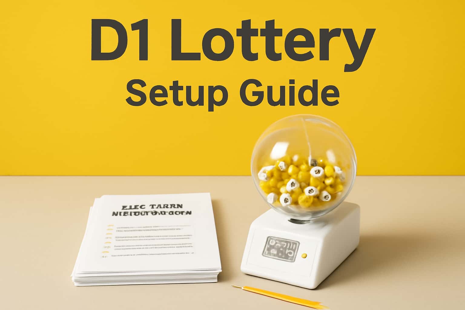 An informative scene depicting the D1 Lottery Setup Guide with a futuristic design.