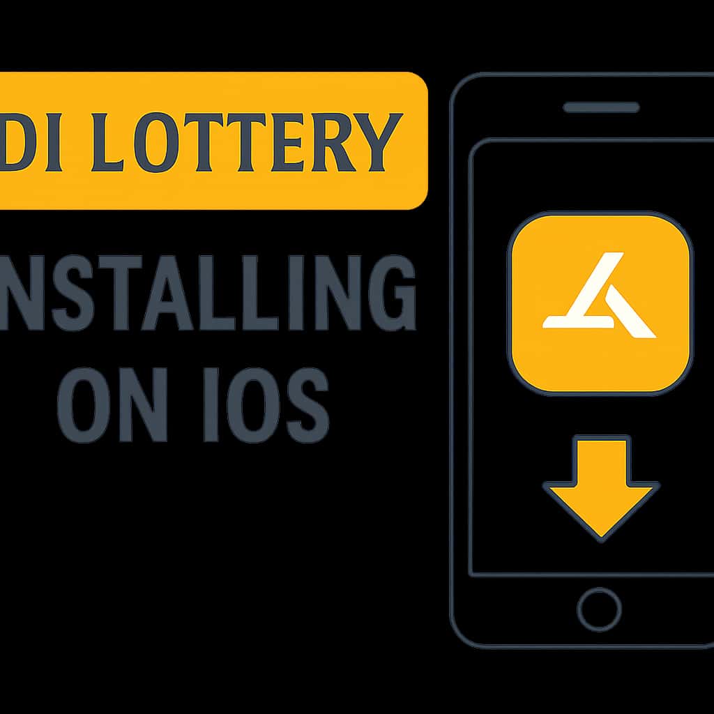 Illustration detailing the installation process of D1 Lottery on iOS.