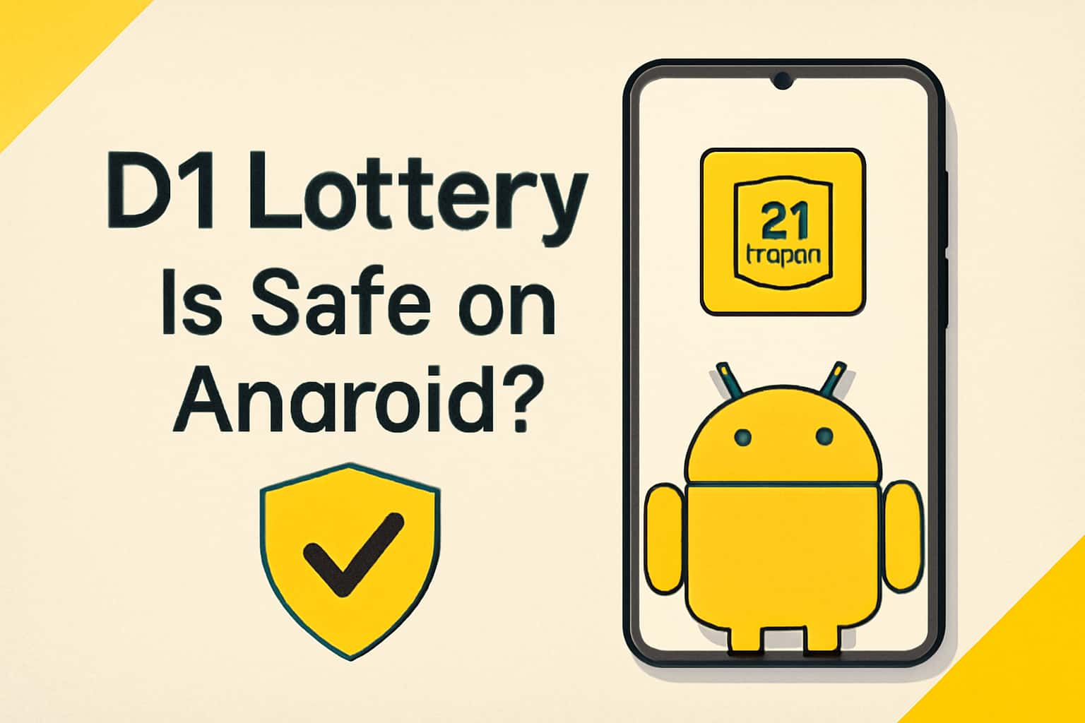 Informational scene regarding the safety of the D1 Lottery app on Android devices.