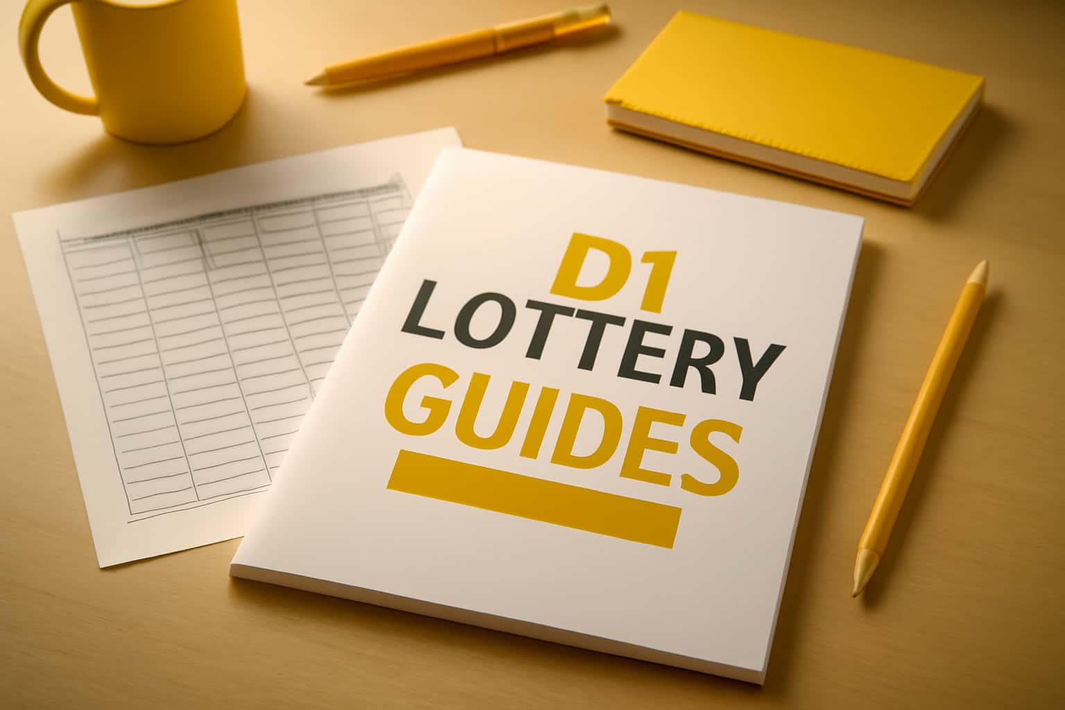 Informational scene depicting D1 Lottery Guides with a futuristic design.