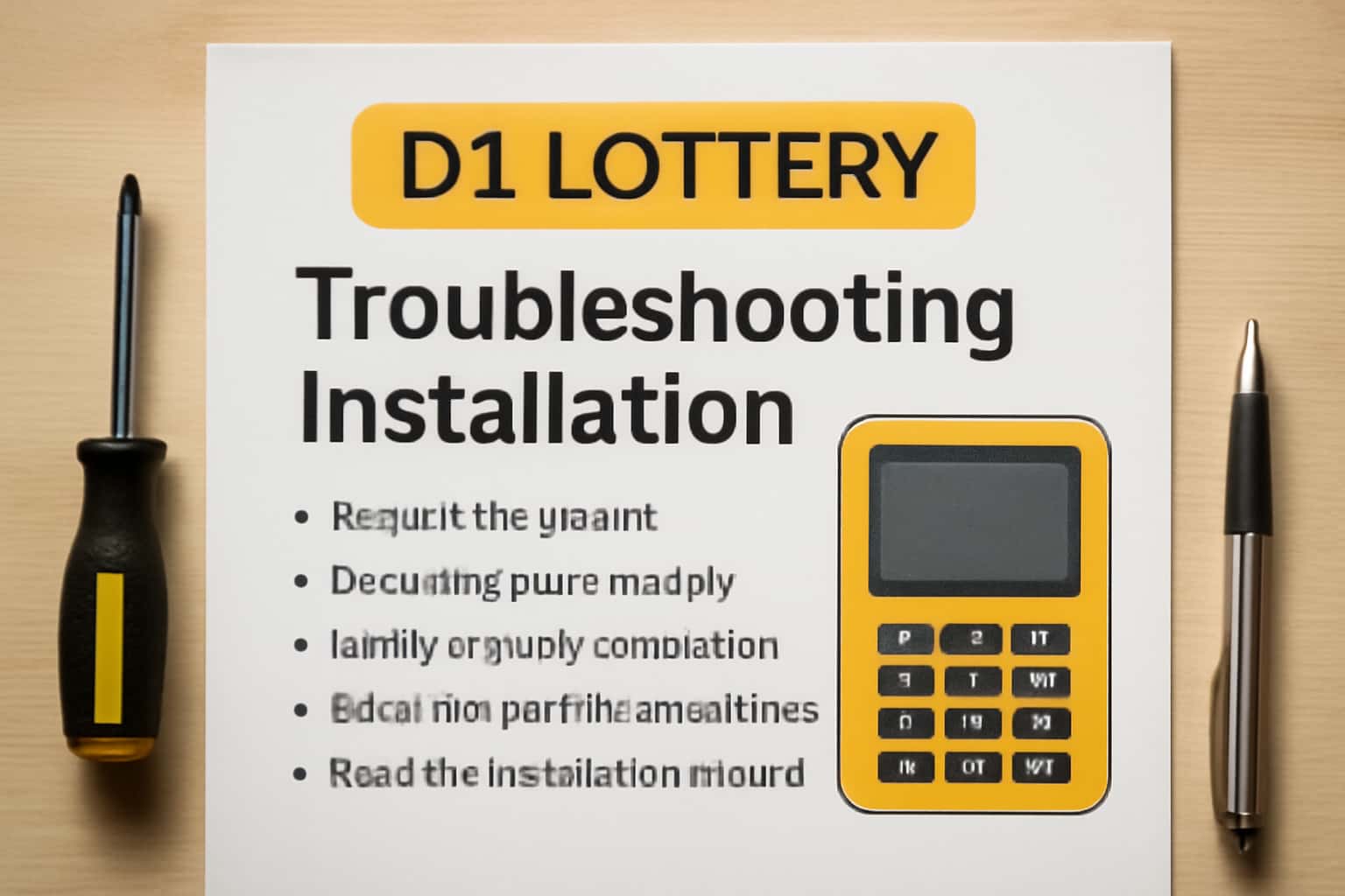 An informative scene depicting troubleshooting steps for D1 Lottery installation.